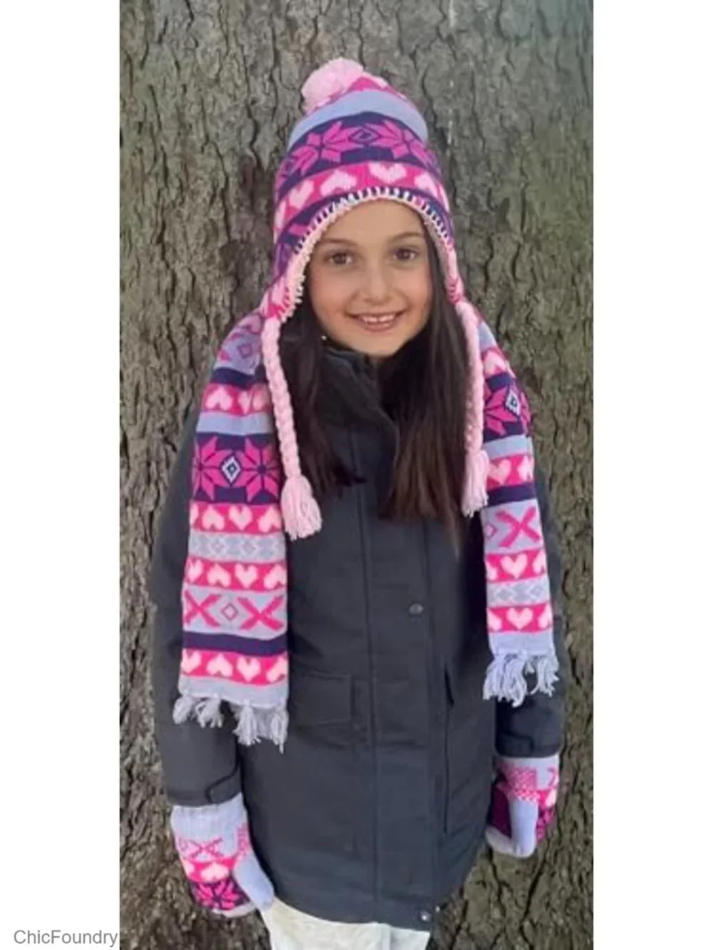 Kids 3-Piece Winter Knit Set Sherpa Lined Hat Glove Scarf